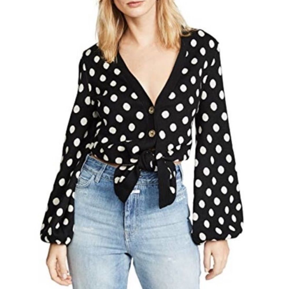 LeRumi polka dot balloon sleeve tie front‎ cardigan